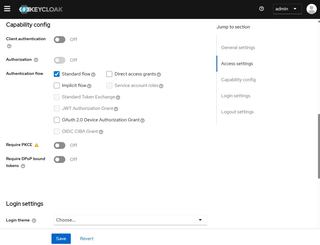 Keycloak code-flow-client capability settings