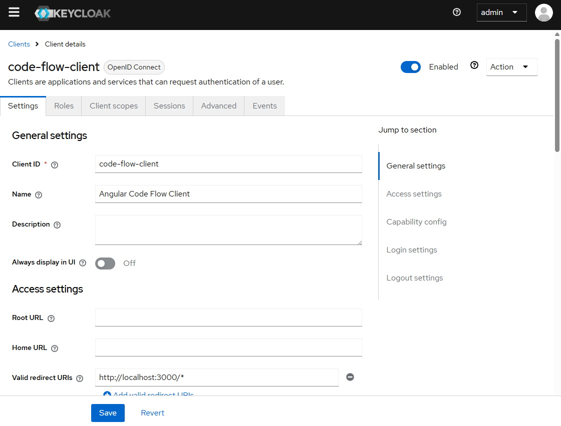 Keycloak code-flow-client settings