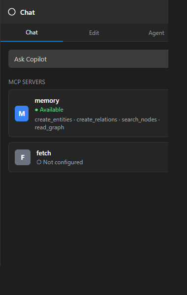 Memory server available in Copilot Chat